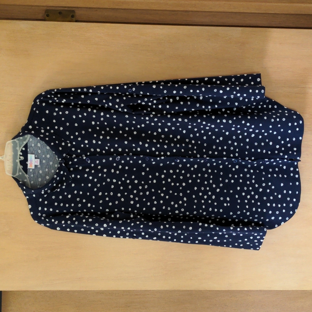 LuLaRoe Navy Blue Roll Tab Sleeve Oversized Button Down Top